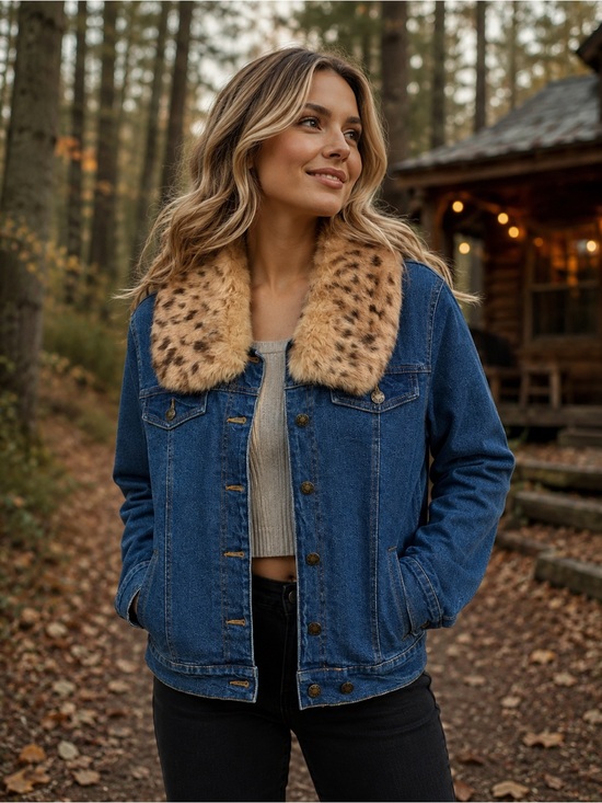 Willi Smith Jackets & Blazers - Willi Smith Blue Denim Jacket with Faux Leopard Fur Collar #1260